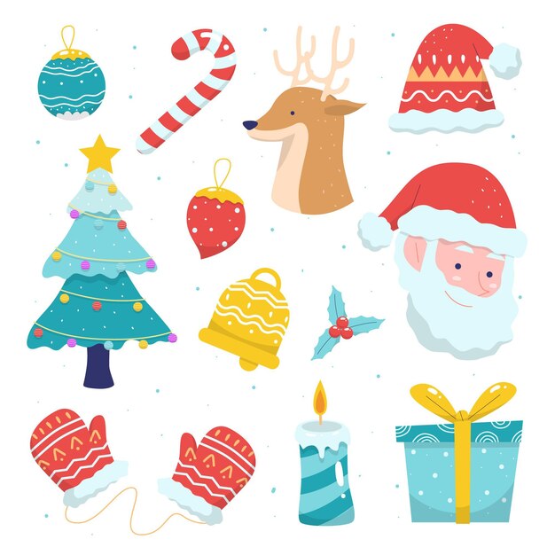 Colección a mano de elementos de navidad