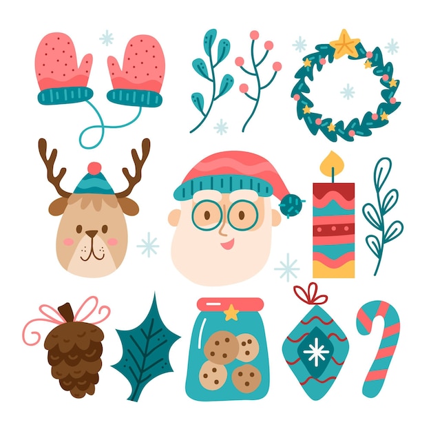 Colección a mano de elementos de navidad