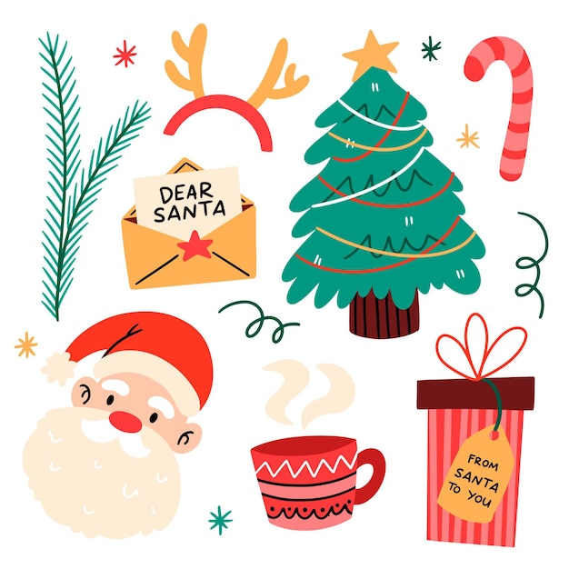 Colección a mano de elementos de navidad