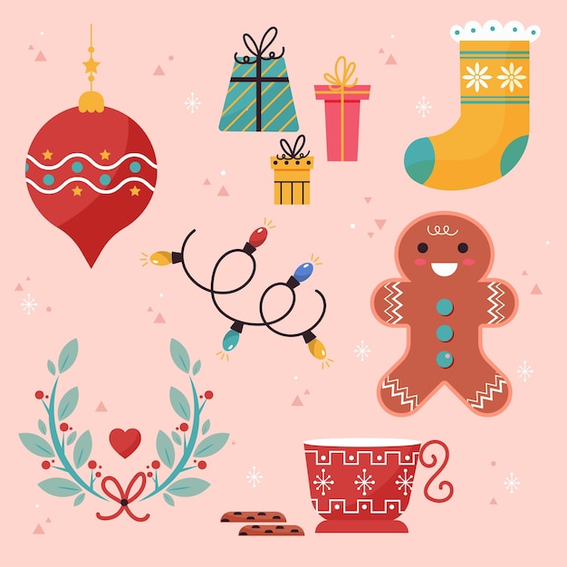 Colección a mano de elementos de navidad