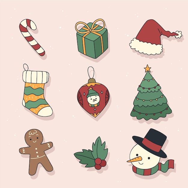Colección a mano de elementos de navidad