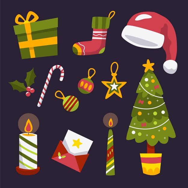 Colección a mano de elementos de navidad