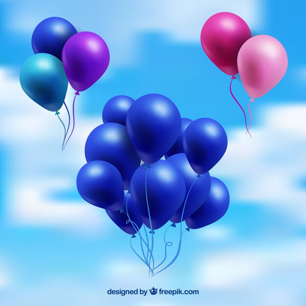 Colección de manojo de globos coloridos en el cielo con estilo realista