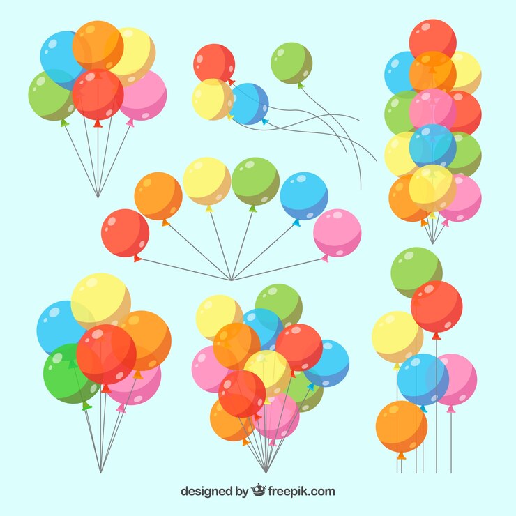 Vector gratuito colección de manojo de globos coloridos en estilo 2d