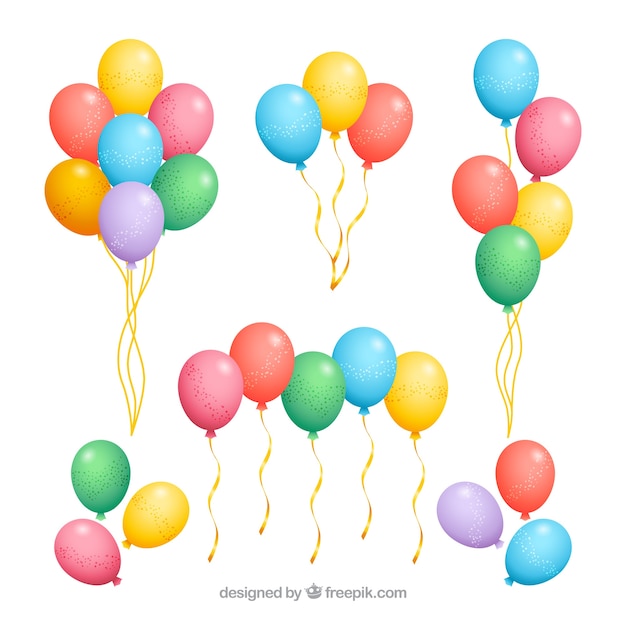 Colección de manojo de globos coloridos en estilo realista