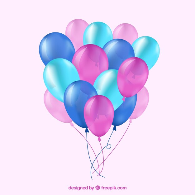 Colección de manojo de globos coloridos en estilo realista