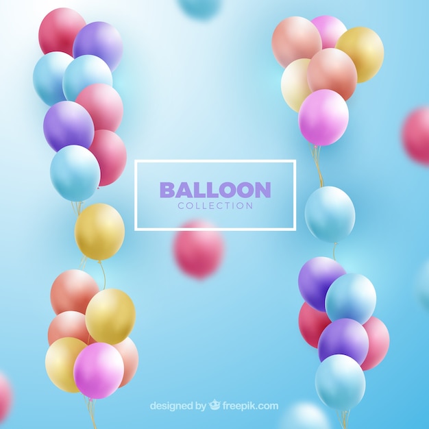 Colección de manojo de globos coloridos en estilo realista