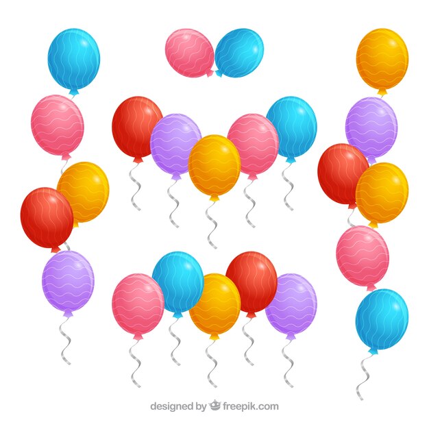 Colección de manojo de globos coloridos en estilo realista