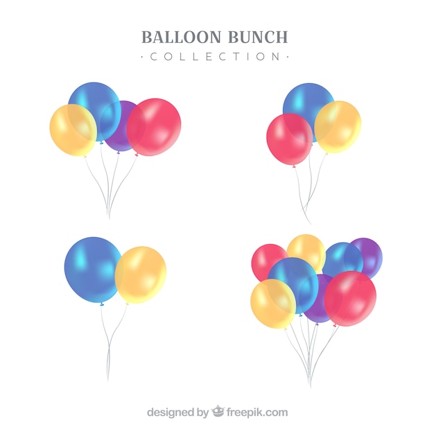 Colección de manojo de globos coloridos en estilo realista