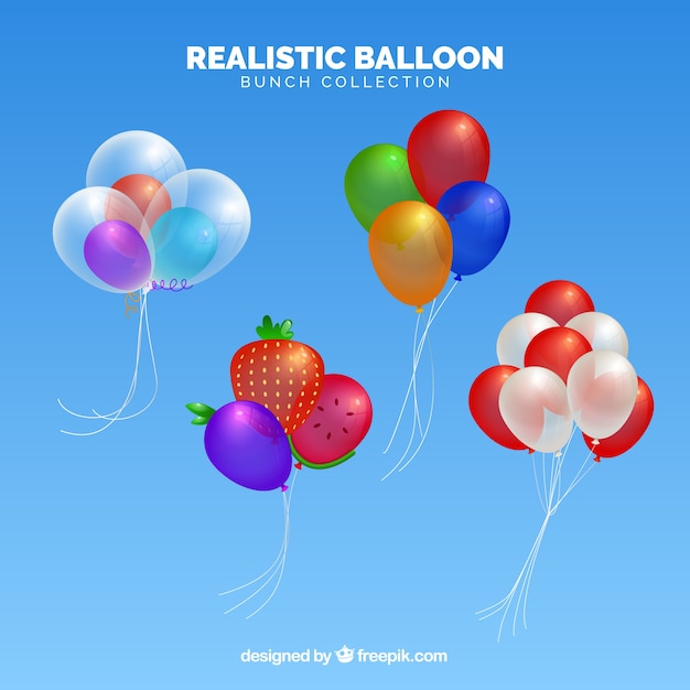 Vector gratuito colección de manojo de globos coloridos en estilo realista