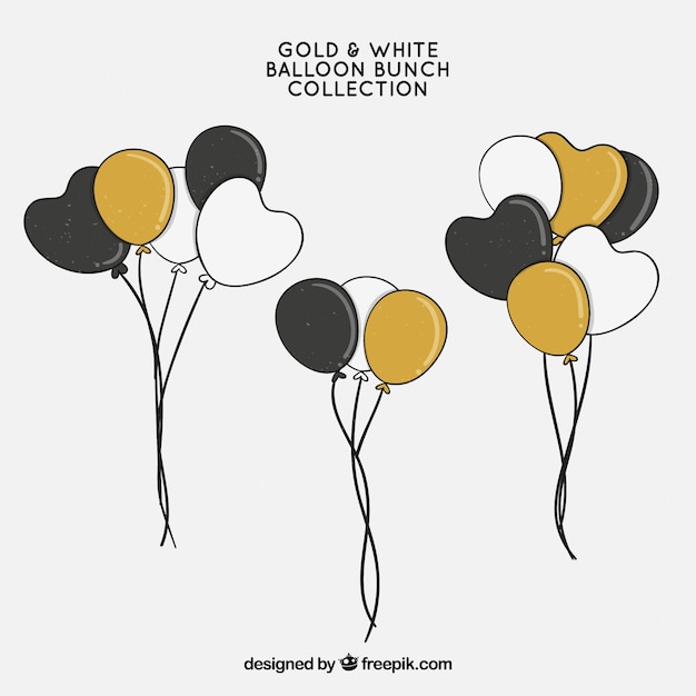 Vector gratuito colección de manojo de globos en dorado blanco y negro