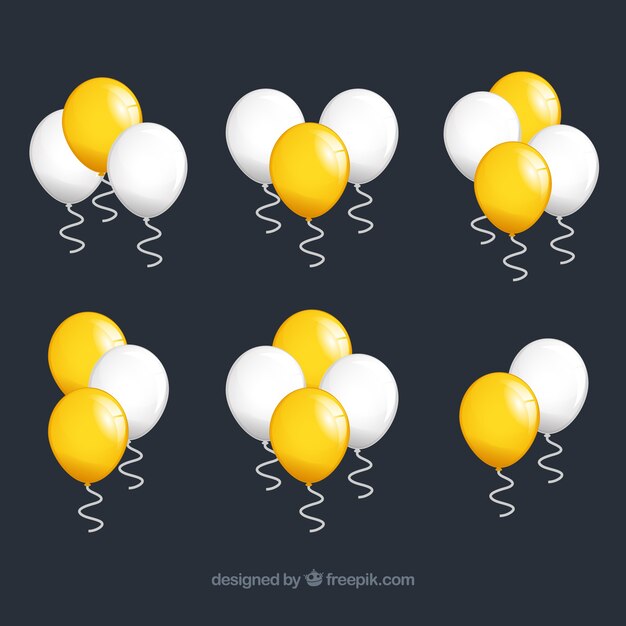 Colección de manojo de globos en dorado y blanco