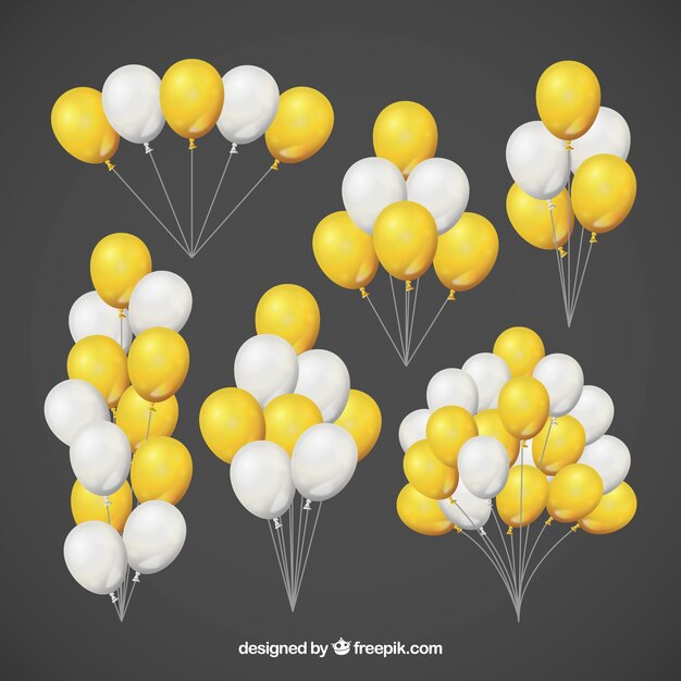 Colección de manojo de globos en dorado y blanco
