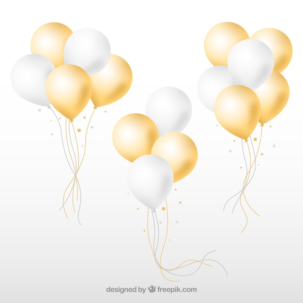 Colección de manojo de globos en dorado y blanco