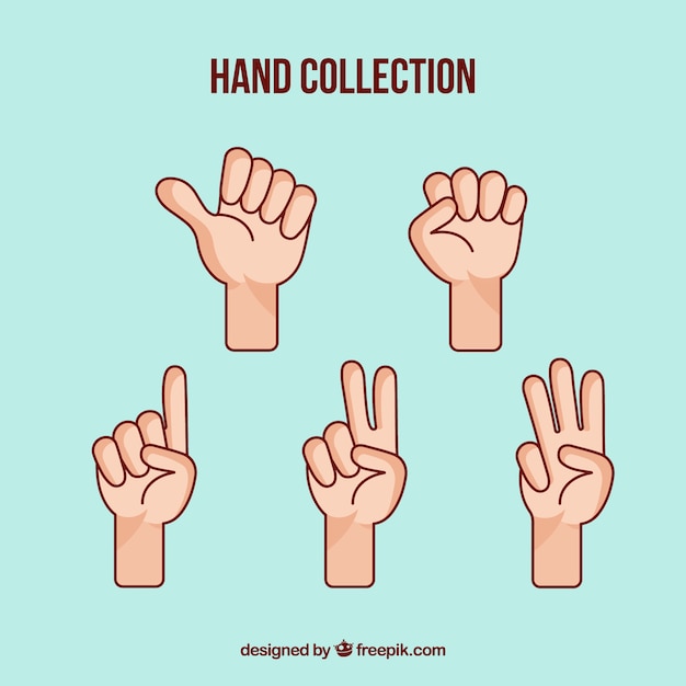 Colección de manos con diferentes posturas en estilo hecho a mano