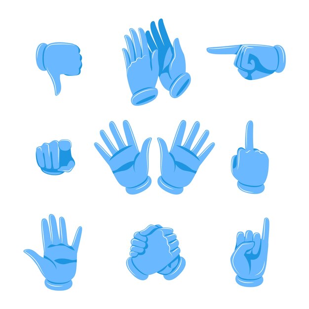 Colección de manos emoji dibujadas a mano