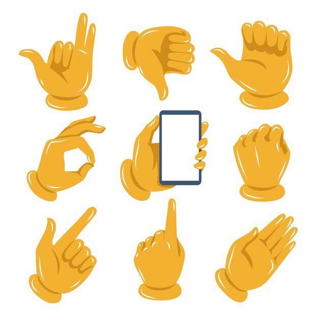 Colección de manos emoji dibujadas a mano