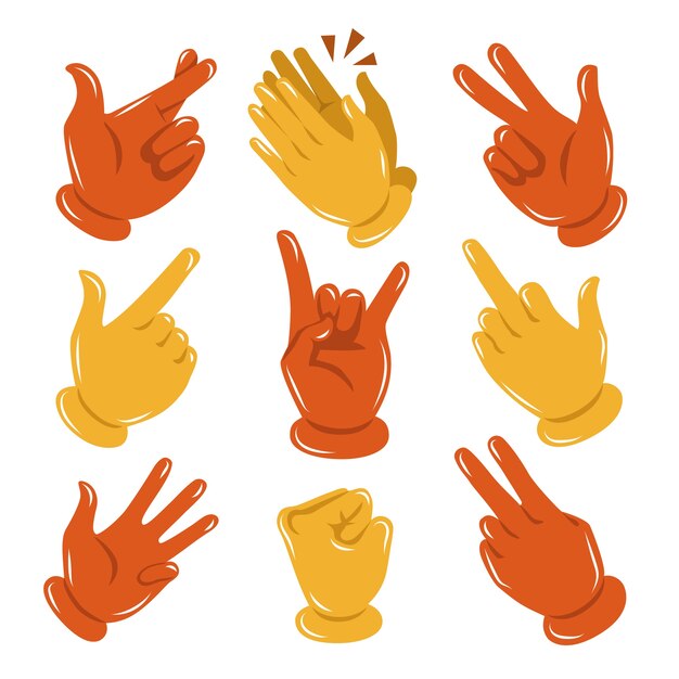 Colección de manos emoji dibujadas a mano