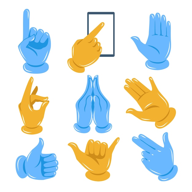 Colección de manos emoji dibujadas a mano