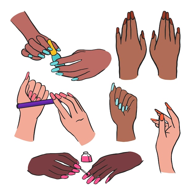 Vector gratuito colección de manos de manicura