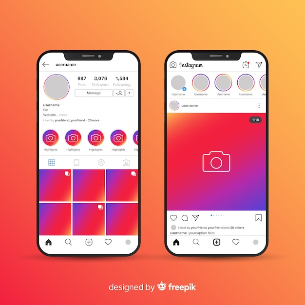 Vector gratuito colección marco instagram realista en smartphone