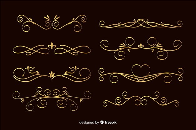 Colección de marcos de adornos dorados