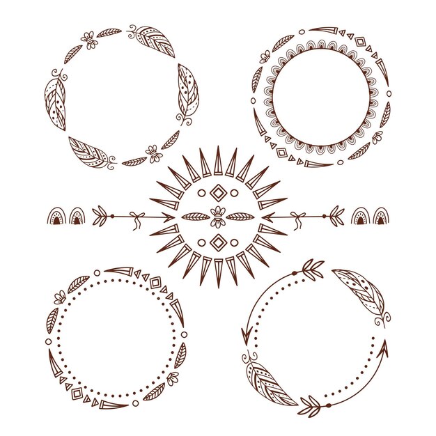 Colección de marcos boho dibujados a mano