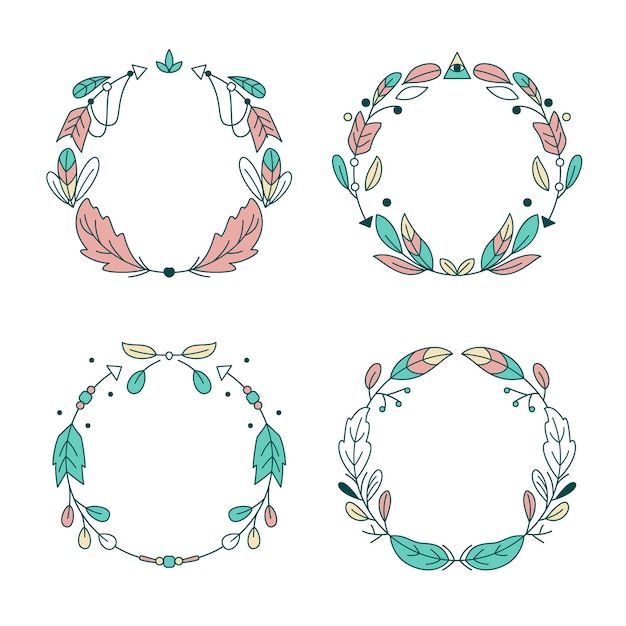 Colección de marcos boho en diseño plano