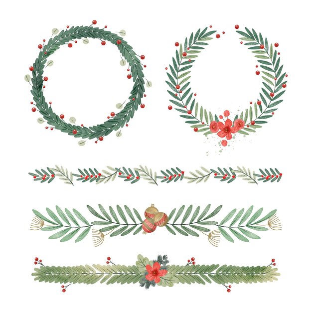 Colección de marcos y bordes navideños en acuarela