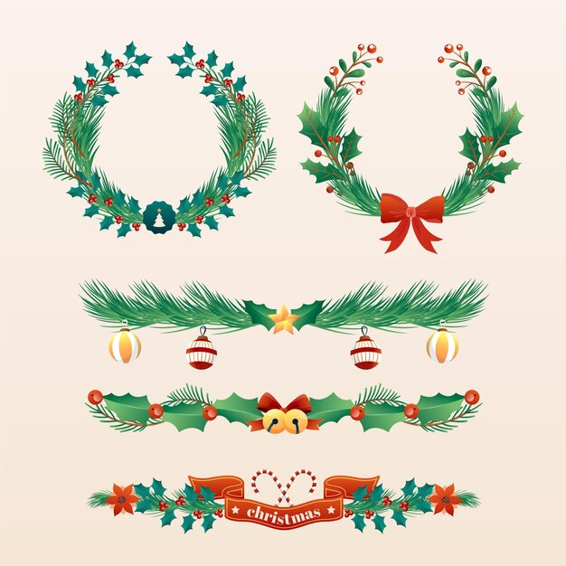 Colección de marcos y bordes navideños degradados