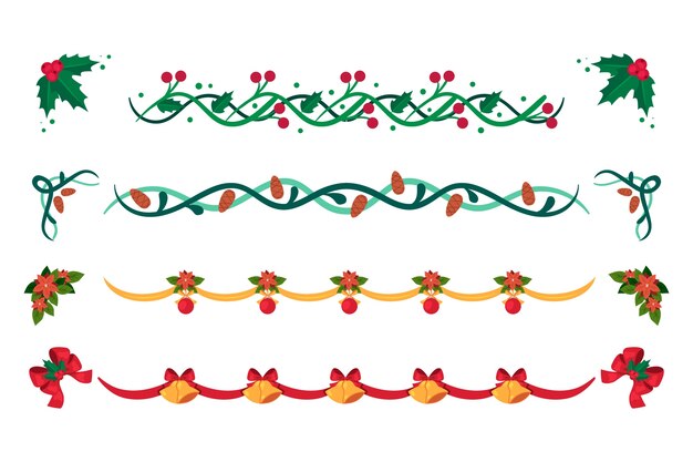 Colección de marcos y bordes navideños de diseño plano