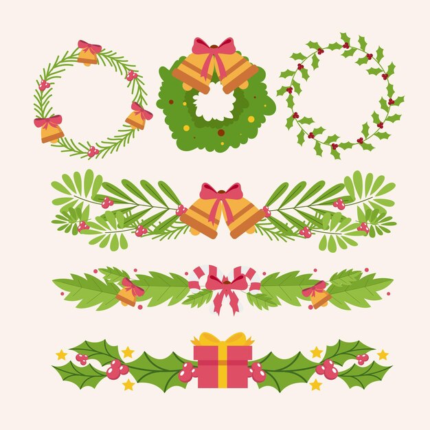 Colección de marcos y bordes navideños planos