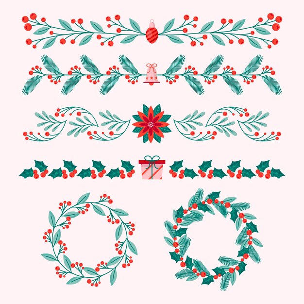 Colección de marcos y bordes navideños planos