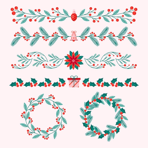 Colección de marcos y bordes navideños planos