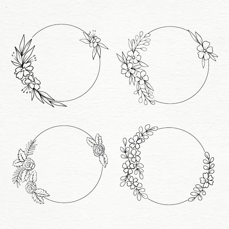 Vector gratuito colección de marcos circulares florales dibujados a mano