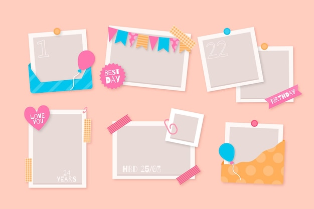 Vector gratuito colección de marcos de collage de cumpleaños planos
