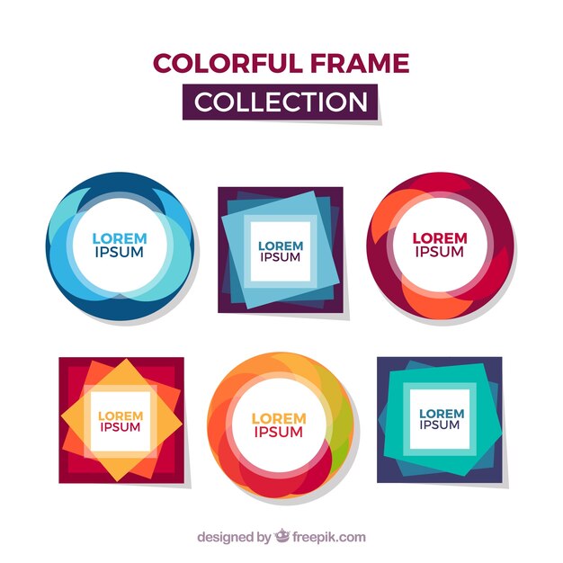 Colección de marcos coloridos con diseño plano