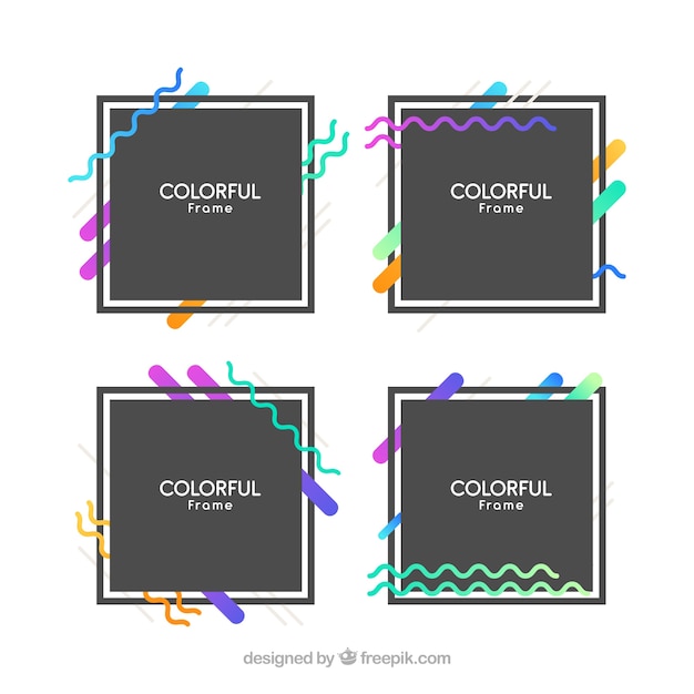 Colección de marcos coloridos con diseño plano