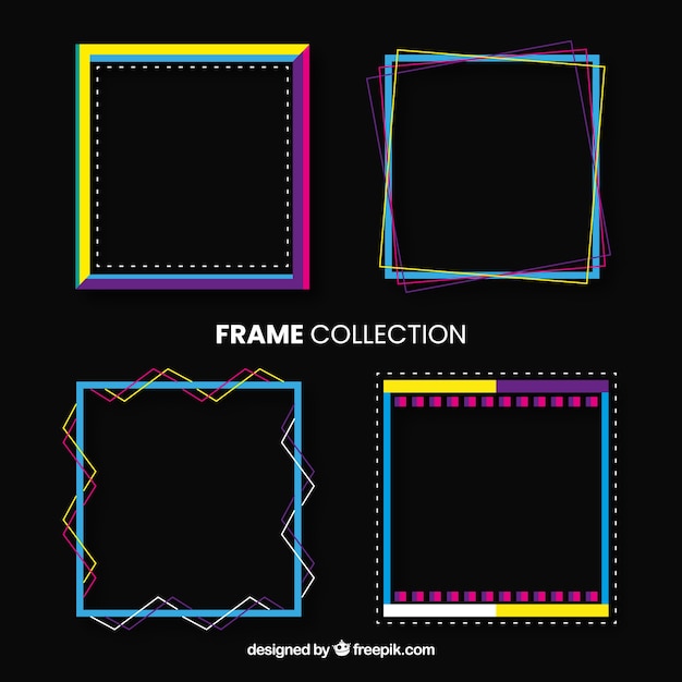 Colección de marcos coloridos con diseño plano