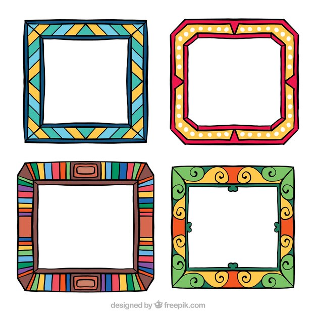 Colección de marcos coloridos con estilo de dibujo a mano