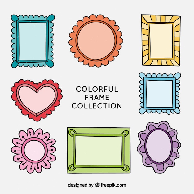 Vector gratuito colección de marcos coloridos con estilo de dibujo a mano