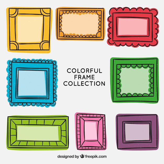Colección de marcos coloridos con estilo de dibujo a mano