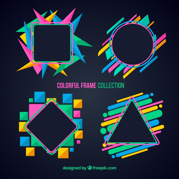 Colección de marcos coloridos con figuras geométricas