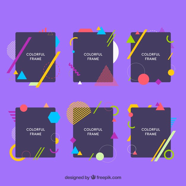 Colección de marcos coloridos con figuras geométricas