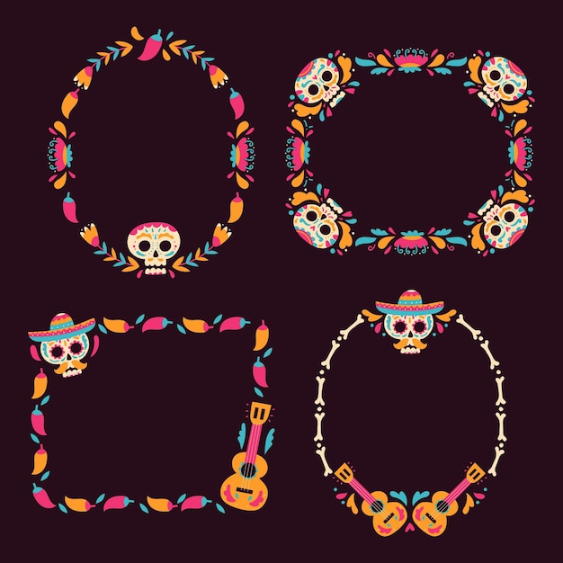 Colección marcos dia de muertos dibujados a mano