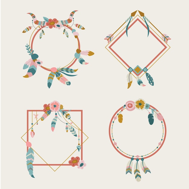 Colección de marcos de diseño plano boho