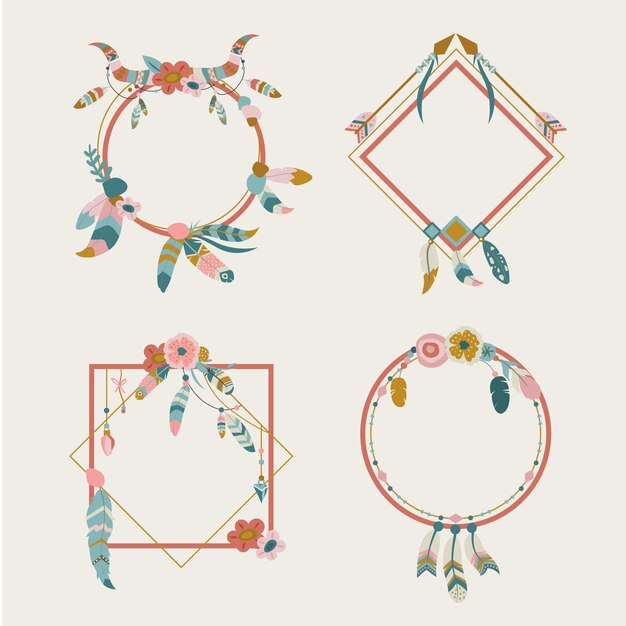 Colección de marcos de diseño plano boho