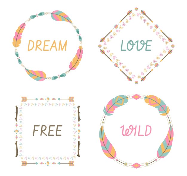 Colección de marcos de diseño plano boho