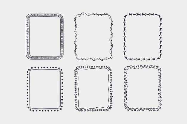Colección de marcos de doodle dibujados a mano de grabado