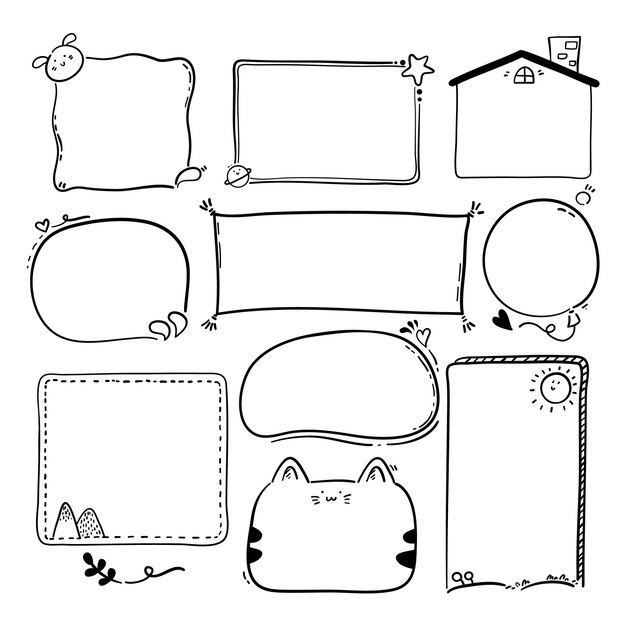 Colección de marcos de doodle dibujados a mano de grabado